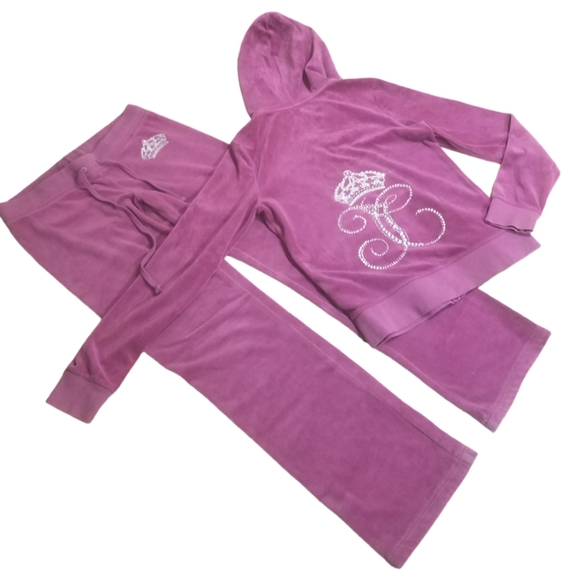 Juicy Couture Pants - Vintage Juicy Couture Barbie pink velour track suit set with rhinestones